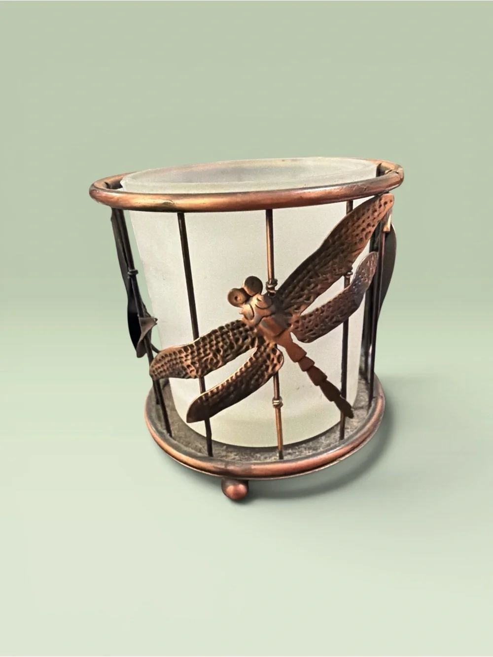 Dragonfly Accent Candle Holder - Copper and Frosted Glass